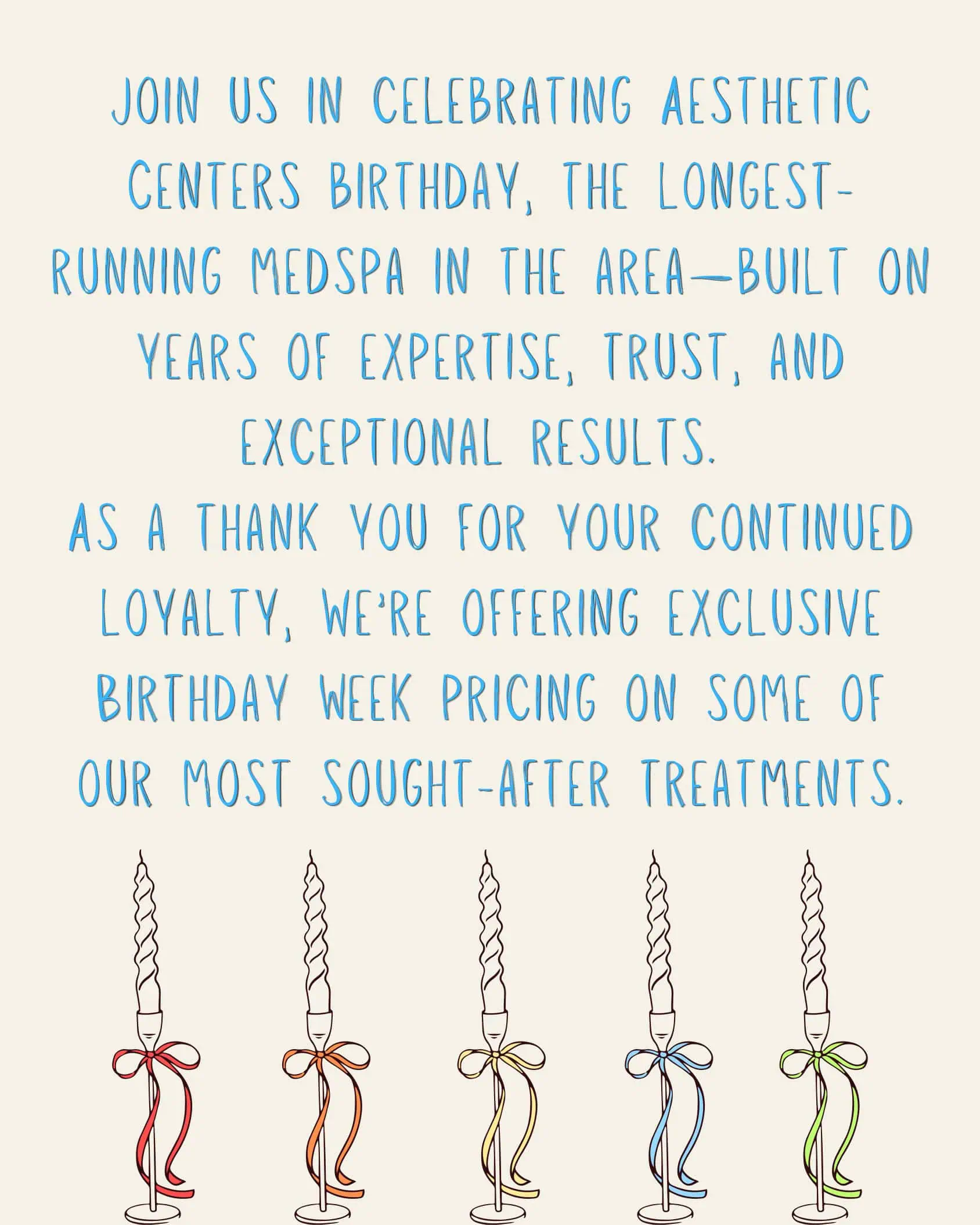 Birthday Week celebration announcement at The Aesthetic Center